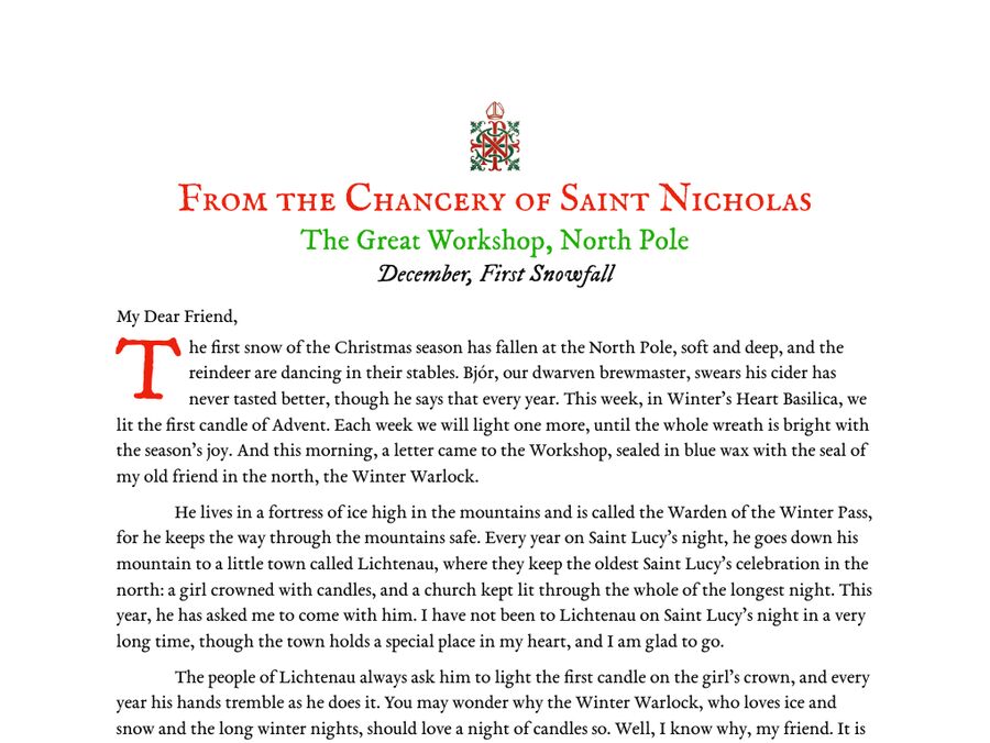 The first letter from Santa, Year 2
