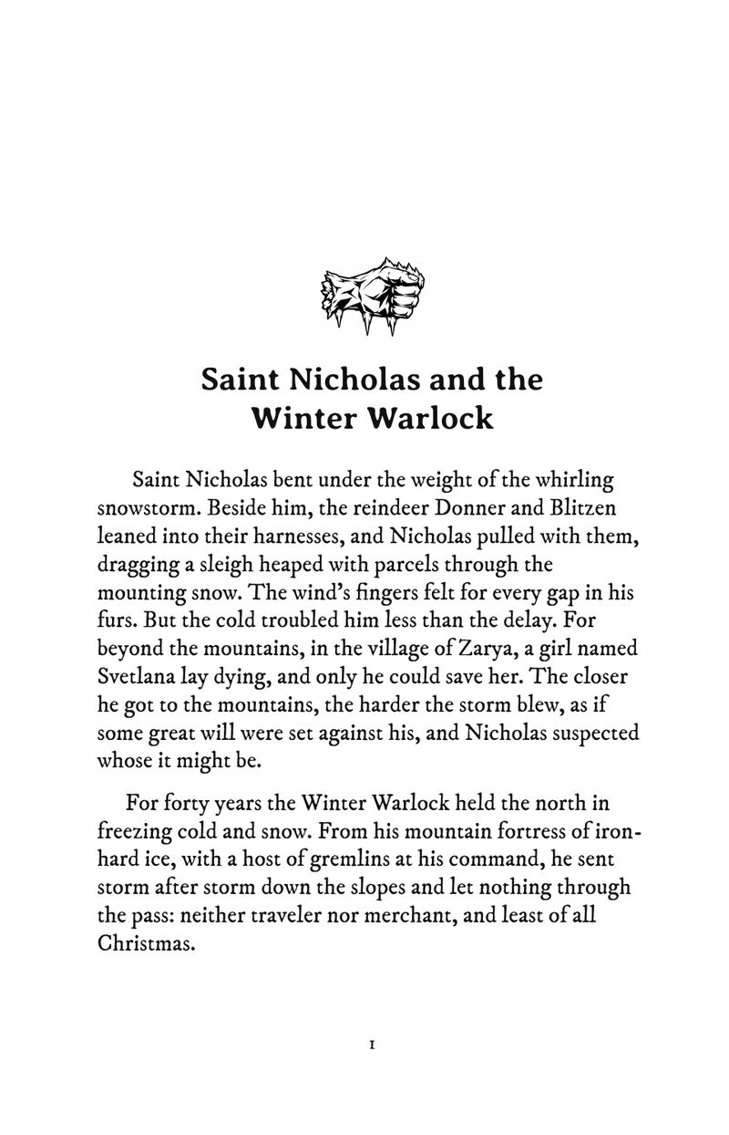 The first page of Saint Nicholas and the Winter Warlock